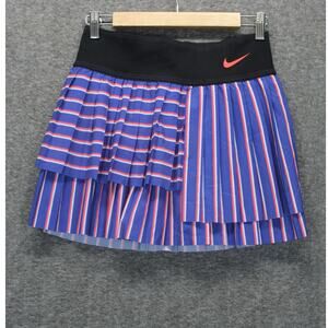 Nike Blue Striped Pleated Tennis Skort with Black Waistband and Coral Swoosh